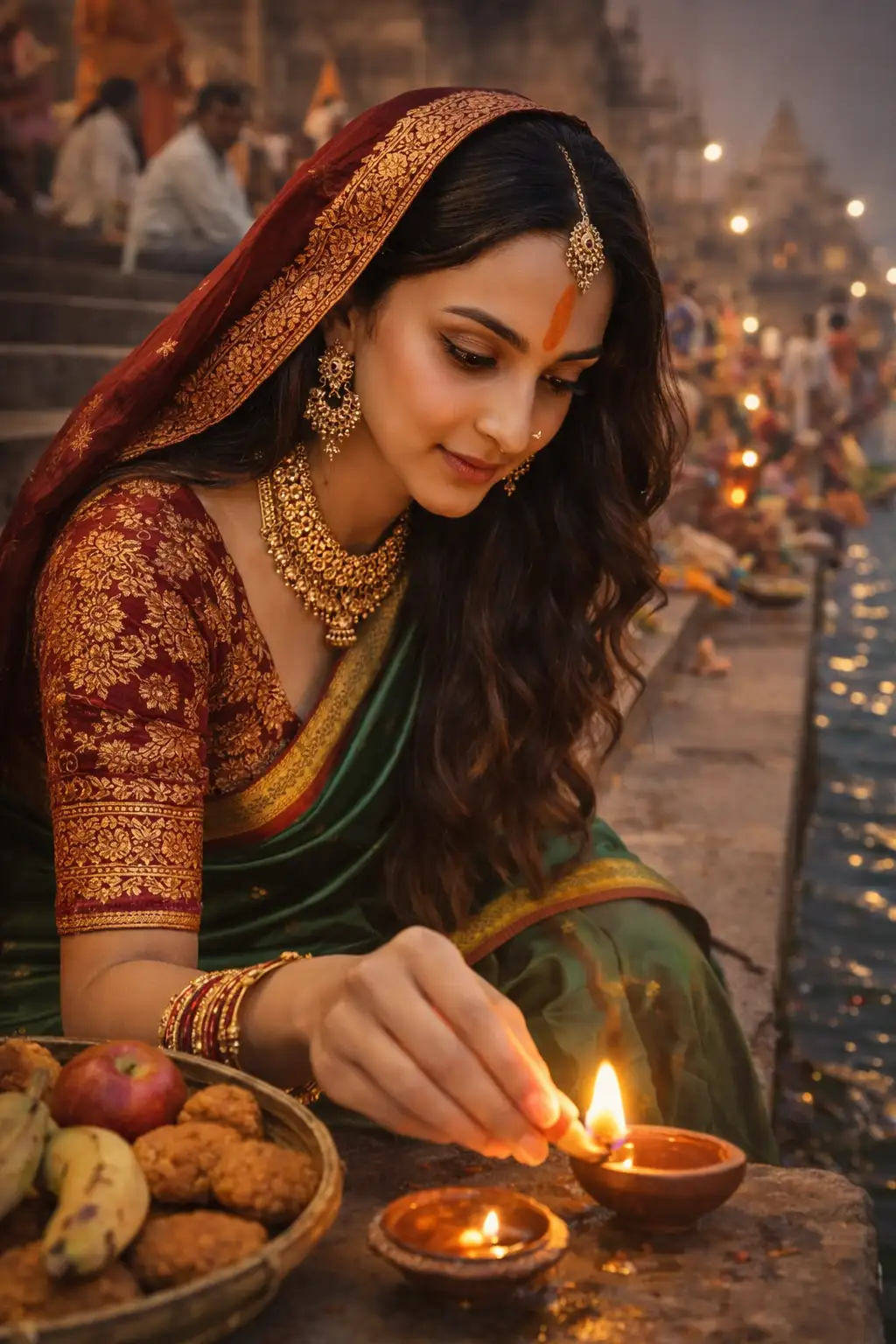 #0004 Girl In Green Saree Chhath Puja