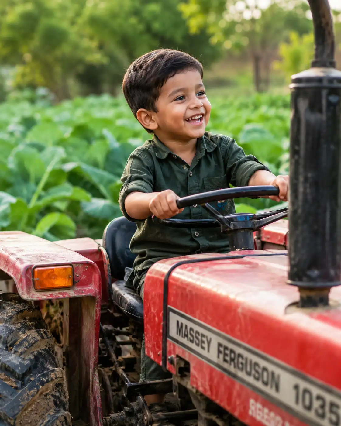 #0103 Indian toddler driving a tractor
