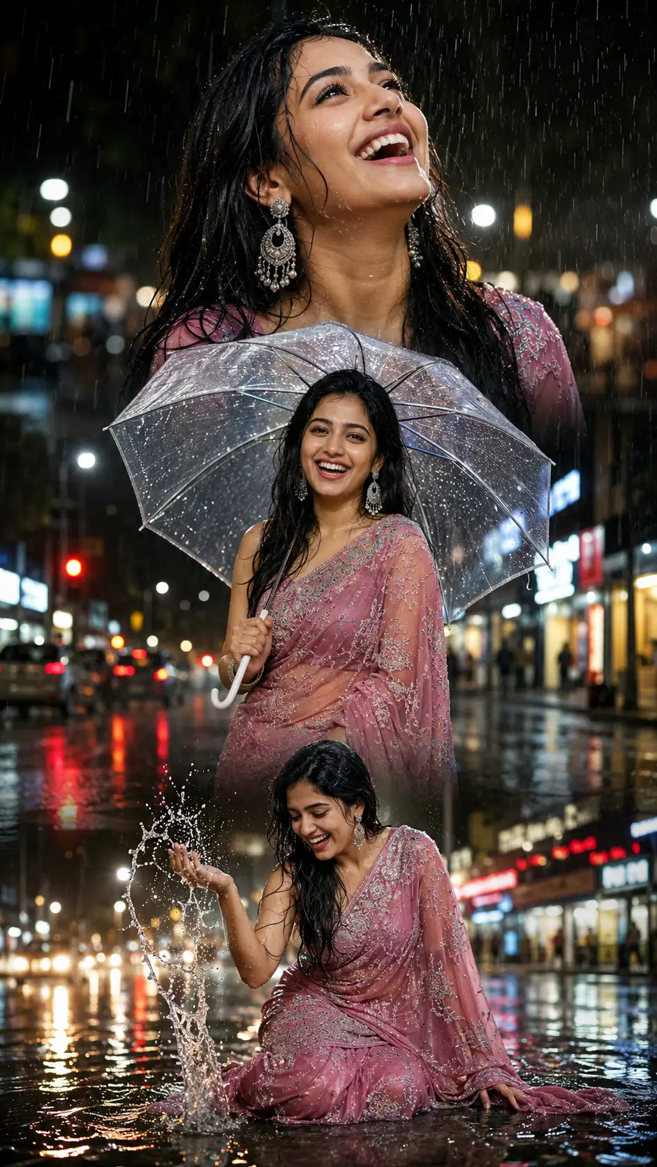 #0155 Beautiful Rainy Night Saree Photoshoot