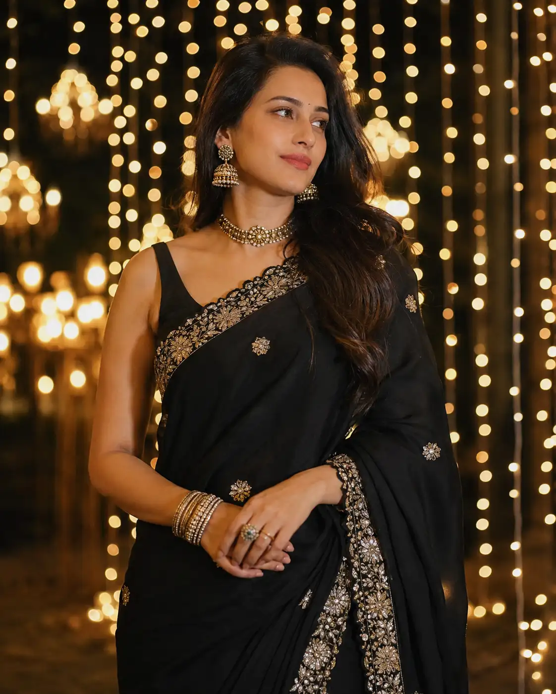 #0157 Elegant Black Saree Night Portrait Photoshoot