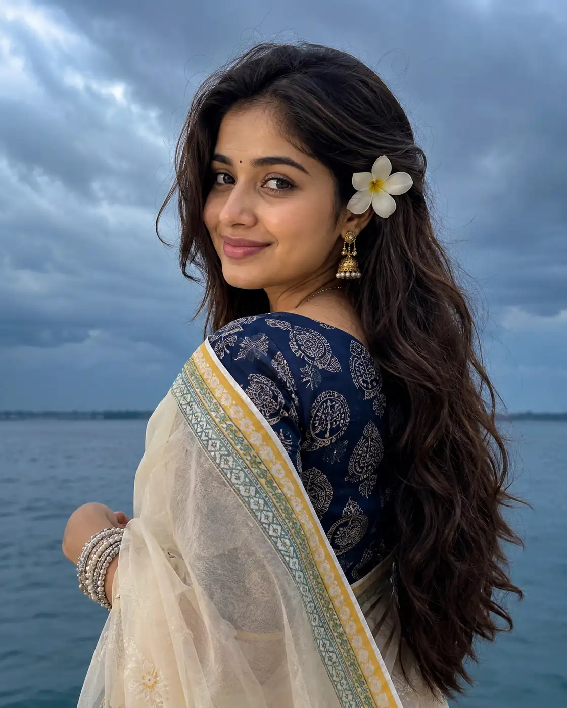 #0158 Traditional Saree Look with Floral Elegance