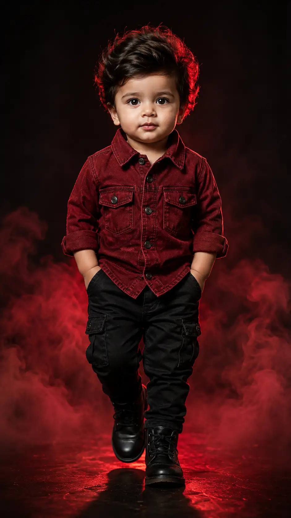 #0173 Little Boy Red Outfit Fashion Photoshoot